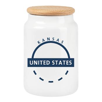 Conception de l’emblème du Kansas USA - Boîte à biscuits avec couvercle en bois - blanc - Devant