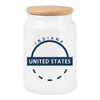 Indiana United States Emblem - Cookie Jar with Wooden Lid - white - Front