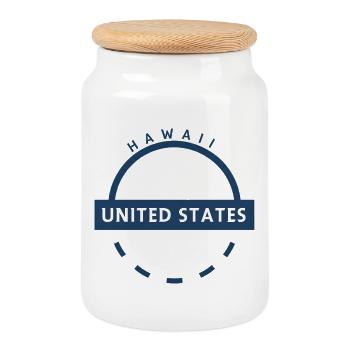 Hawaii USA emblem - Cookie Jar with Wooden Lid - white - Front