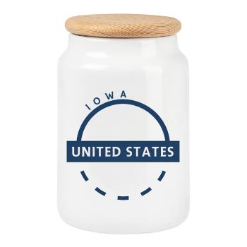 Iowa UnitedStates Arc Badge - Cookie Jar with Wooden Lid - white - Front