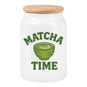 Matcha Time – Grüner Tee Lifestyle Shirt - Keksdose mit Holzdeckel - Weiß - Vorne