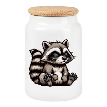 raccoon, raccoon, woodland animal, funny raccoon - Cookie Jar with Wooden Lid - white - Front