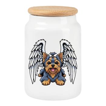 Süßer Yorkshire Terrier Engel Cartoon Hundehalter - Keksdose mit Holzdeckel - Weiß - Vorne