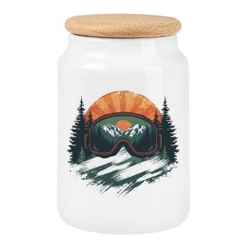 Ski goggles sunset - Cookie Jar with Wooden Lid - white - Front