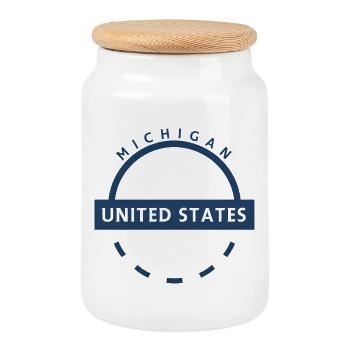 Symbole de l’emblème du Michigan USA - Boîte à biscuits avec couvercle en bois - blanc - Devant