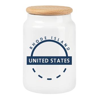 Rhode Island USA Round logo - Cookie Jar with Wooden Lid - white - Front