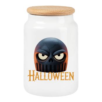 Crâne de Feu Halloween | Trick or treat de sorcière - Boîte à biscuits avec couvercle en bois - blanc - Devant