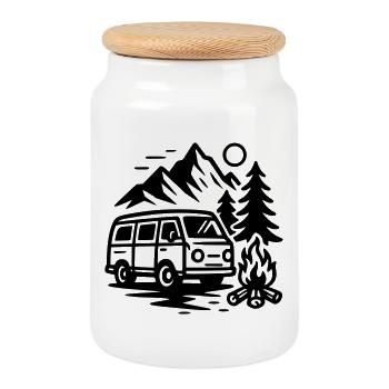 Camper - Cookie Jar with Wooden Lid - white - Front