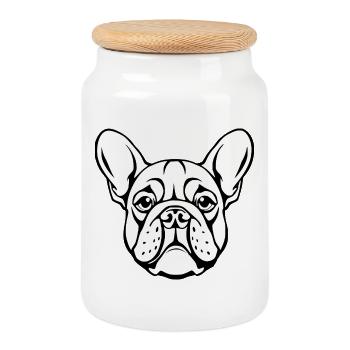 Bulldog Dog Dog Head T-shirt Gift - Cookie Jar with Wooden Lid - white - Front