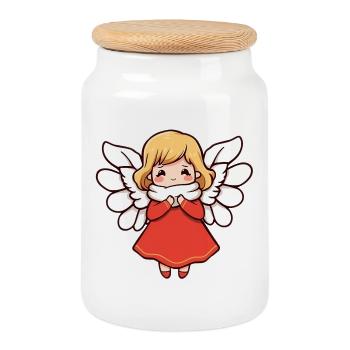 Angel - Cookie Jar with Wooden Lid - white - Front