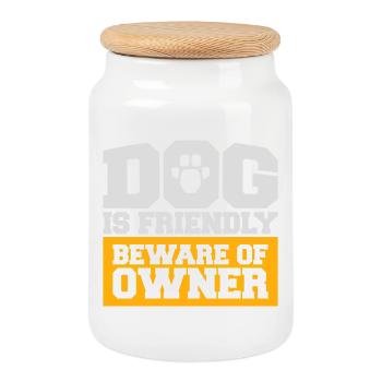 Chien Bienvenu Méfiez-vous Propriétaire Avertissement Humour Protéger - Boîte à biscuits avec couvercle en bois - blanc - Devant