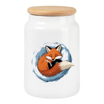 Winterfuchs im Eiskreis - Keksdose mit Holzdeckel - Weiß - Vorne