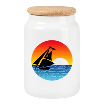Sailboat at sunset - Cookie Jar with Wooden Lid - white - Front