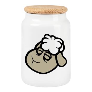 sheep face sad tired exhausted sleeping sweet - Cookie Jar with Wooden Lid - white - Front