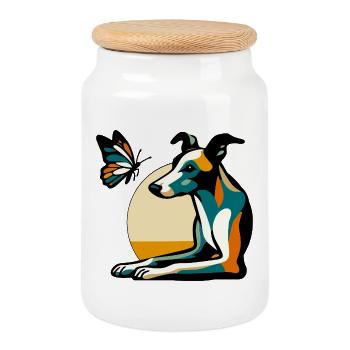 Chien coloré avec papillon - Boîte à biscuits avec couvercle en bois - blanc - Devant