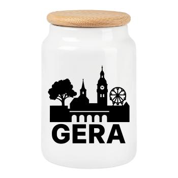 Gera City Landmark Silhouette - Cookie Jar with Wooden Lid - white - Front
