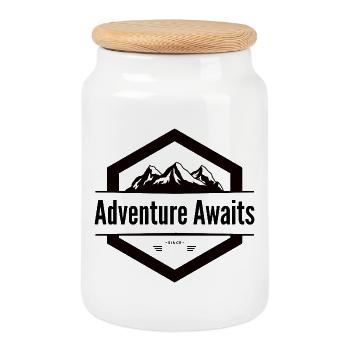 Adventure Awaits – Travel Shirt - Cookie Jar with Wooden Lid - white - Front