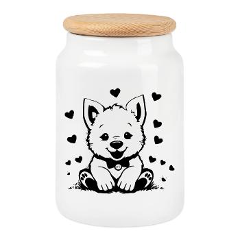 Dog T-shirt Dog Baby Dog Puppy Kids Gift - Cookie Jar with Wooden Lid - white - Front