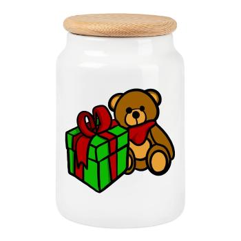 Teddy a un don - Boîte à biscuits avec couvercle en bois - blanc - Devant