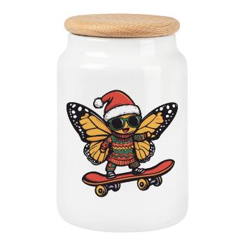Butterfly Christmas Funny - Cookie Jar with Wooden Lid - white - Front