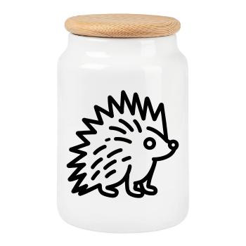 Porcupine - Cookie Jar with Wooden Lid - white - Front