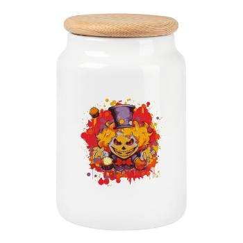 Clown Carnaval Bande dessinée - Boîte à biscuits avec couvercle en bois - blanc - Devant