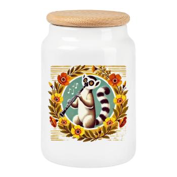 Lemur Clarinet Serenade - Cookie Jar with Wooden Lid - white - Front