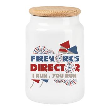 Firework Director – I Run, You Run - Cookie Jar with Wooden Lid - white - Front