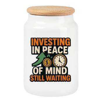 Investing in Peace of Mind, Finance  - Cookie Jar with Wooden Lid - white - Front