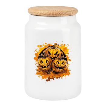Grim Pumpkin Trio - Cookie Jar with Wooden Lid - white - Front