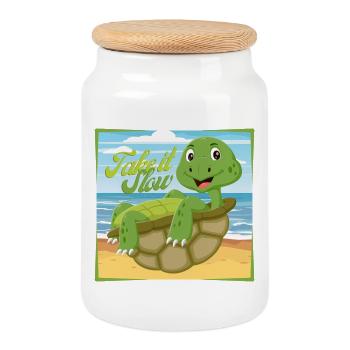 Allez-y doucement – Chill Turtle - Boîte à biscuits avec couvercle en bois - blanc - Devant