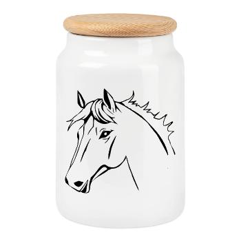 Horses T-shirt Horse Head Gift Rider - Cookie Jar with Wooden Lid - white - Front