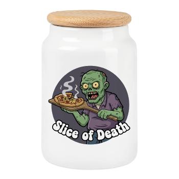 Tranche de pizza zombie - Boîte à biscuits avec couvercle en bois - blanc - Devant