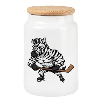 Cool Zebra Joueur de hockey sur glace Propriétaire Fan de hockey - Boîte à biscuits avec couvercle en bois - blanc - Devant