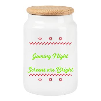 Silent Night Gaming Night All Calm Screens Bright - Cookie Jar with Wooden Lid - white - Front