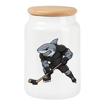Propriétaire de Megalodon Joueur de hockey fort Cool - Boîte à biscuits avec couvercle en bois - blanc - Devant
