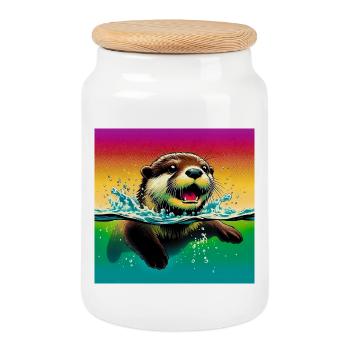 loutre - Boîte à biscuits avec couvercle en bois - blanc - Devant