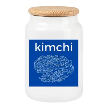 Kimchi Line Style Bleu - Boîte à biscuits avec couvercle en bois - blanc - Devant