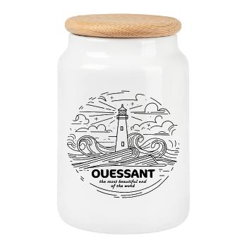 Geschenk Île d'Ouessant souvenir Phares Finistère - Keksdose mit Holzdeckel - Weiß - Vorne