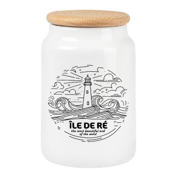 Thsirt Cadeau Île de Ré Plus Beau Endroit Charente - Cookie Jar with Wooden Lid - white - Front
