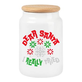 Dear Santa I Really Tried Weihnachten Humor Lustig - Keksdose mit Holzdeckel - Weiß - Vorne