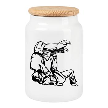 Judo Tomoe Nage Design avec des judokas - Boîte à biscuits avec couvercle en bois - blanc - Devant