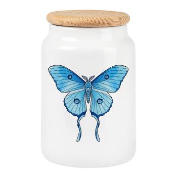 Papillon bleu géométrique - Boîte à biscuits avec couvercle en bois - blanc - Devant