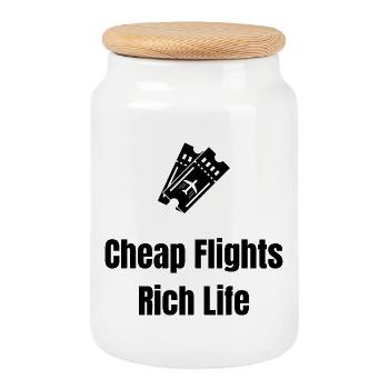 Cheap Flights, Rich Life – Travel Shirt - Cookie Jar with Wooden Lid - white - Front