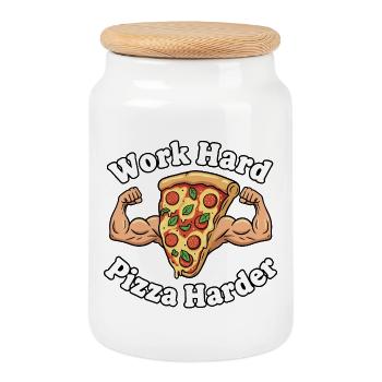 Work Hard Pizza Harder - Cookie Jar with Wooden Lid - white - Front
