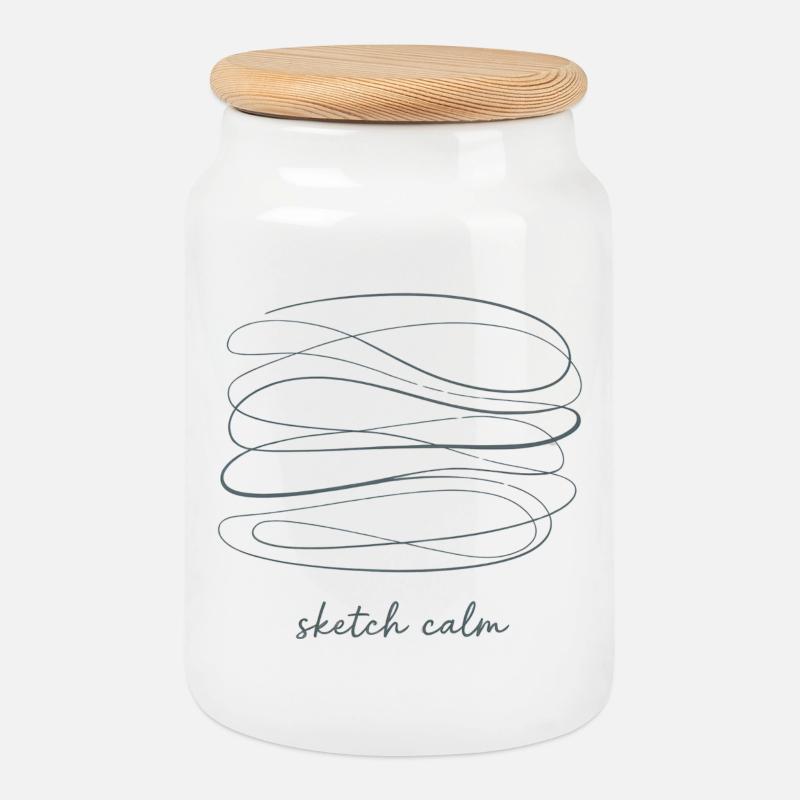 Sketch Calm – Le calme dans les lignes - Boîte à biscuits avec couvercle en bois - blanc