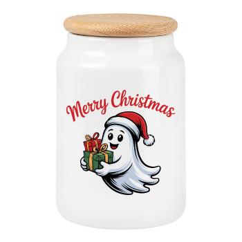Weihnachtsgeist mit Geschenken - Boîte à biscuits avec couvercle en bois - blanc - Devant