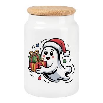 Weihnachtsgeist mit Geschenken - Boîte à biscuits avec couvercle en bois - blanc - Devant