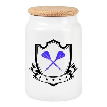 Blue Cross Darts Design - Cookie Jar with Wooden Lid - white - Front