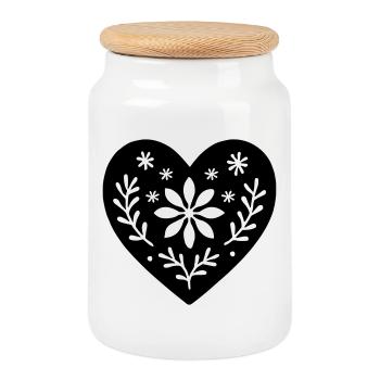 Skandinavisches Herz – Nordic Folk Art Design - Keksdose mit Holzdeckel - Weiß - Vorne